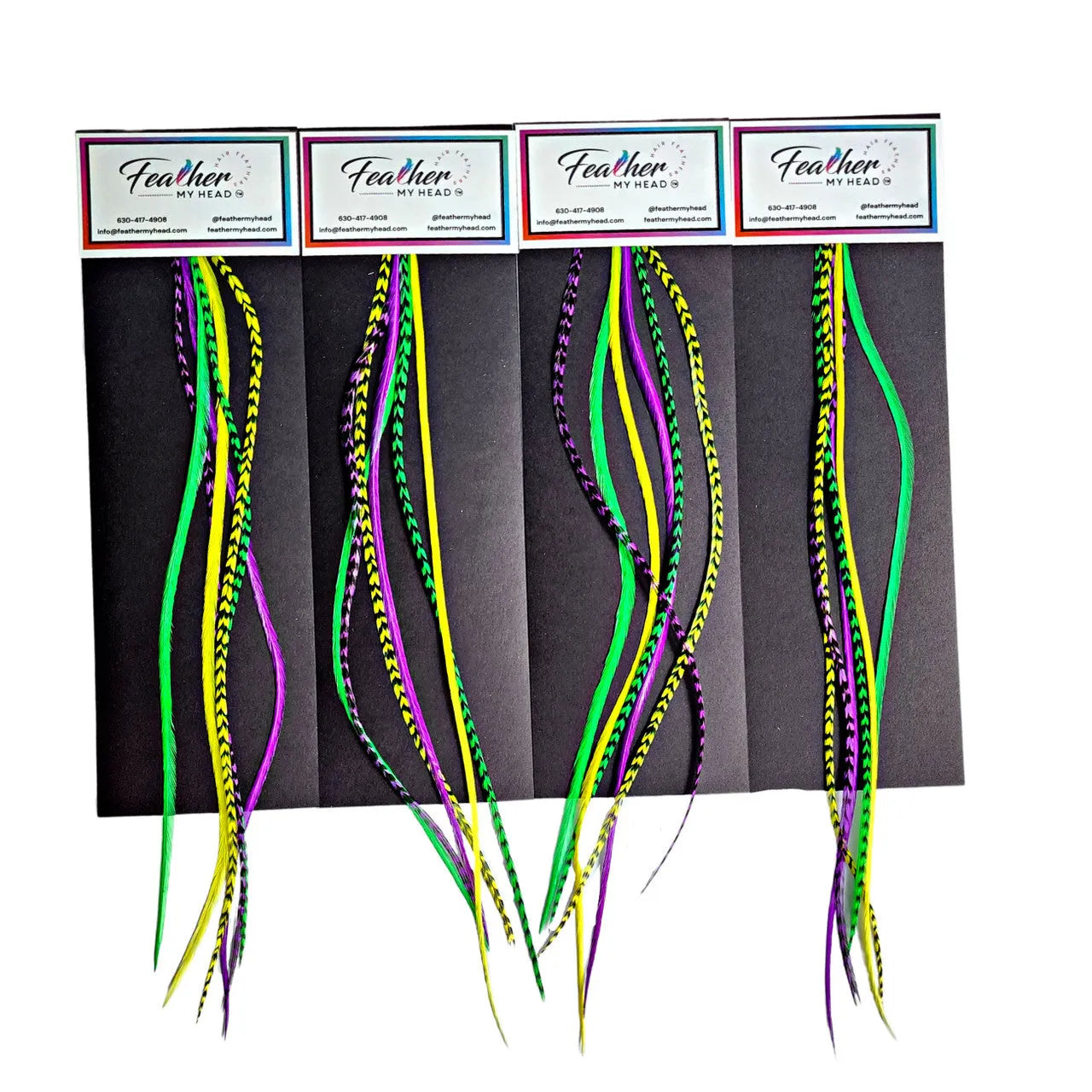 Add festive Mardi Gras hair feathers to your carnival look with our premium purple, green, and gold feather extensions that bring the spirit of New Orleans.

