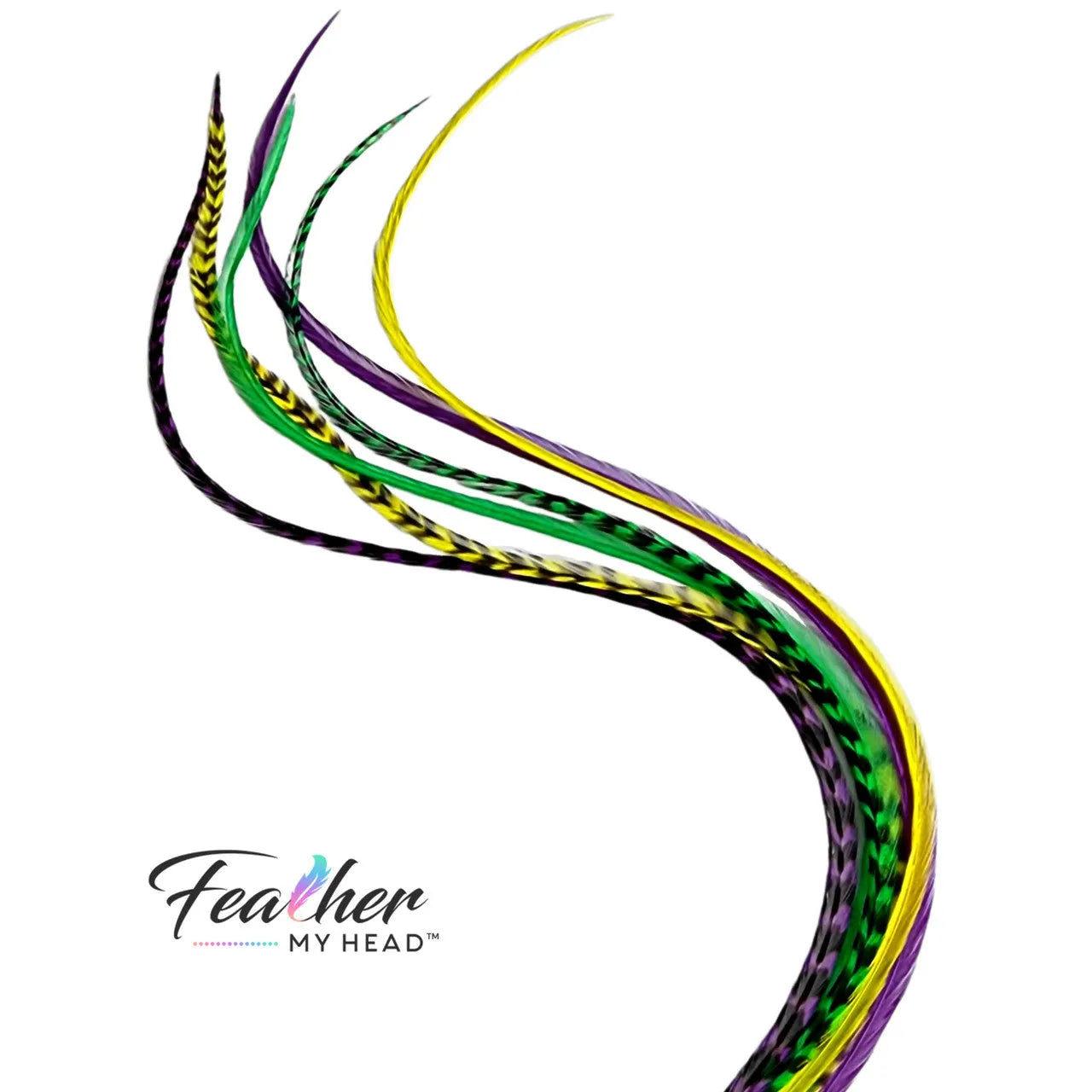 Add festive Mardi Gras hair feathers to your carnival look with our premium purple, green, and gold feather extensions that bring the spirit of New Orleans.

