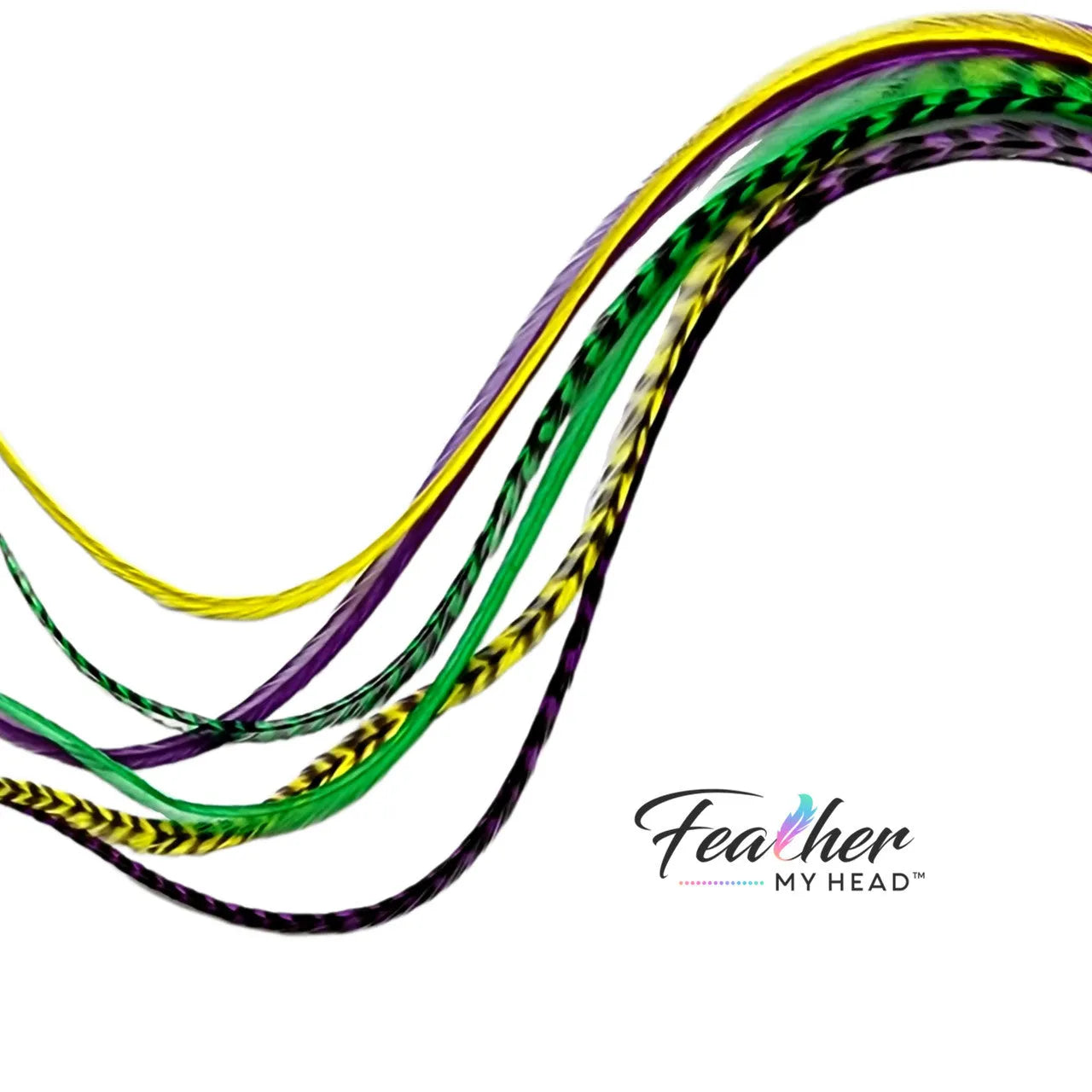 Add festive Mardi Gras hair feathers to your carnival look with our premium purple, green, and gold feather extensions that bring the spirit of New Orleans.

