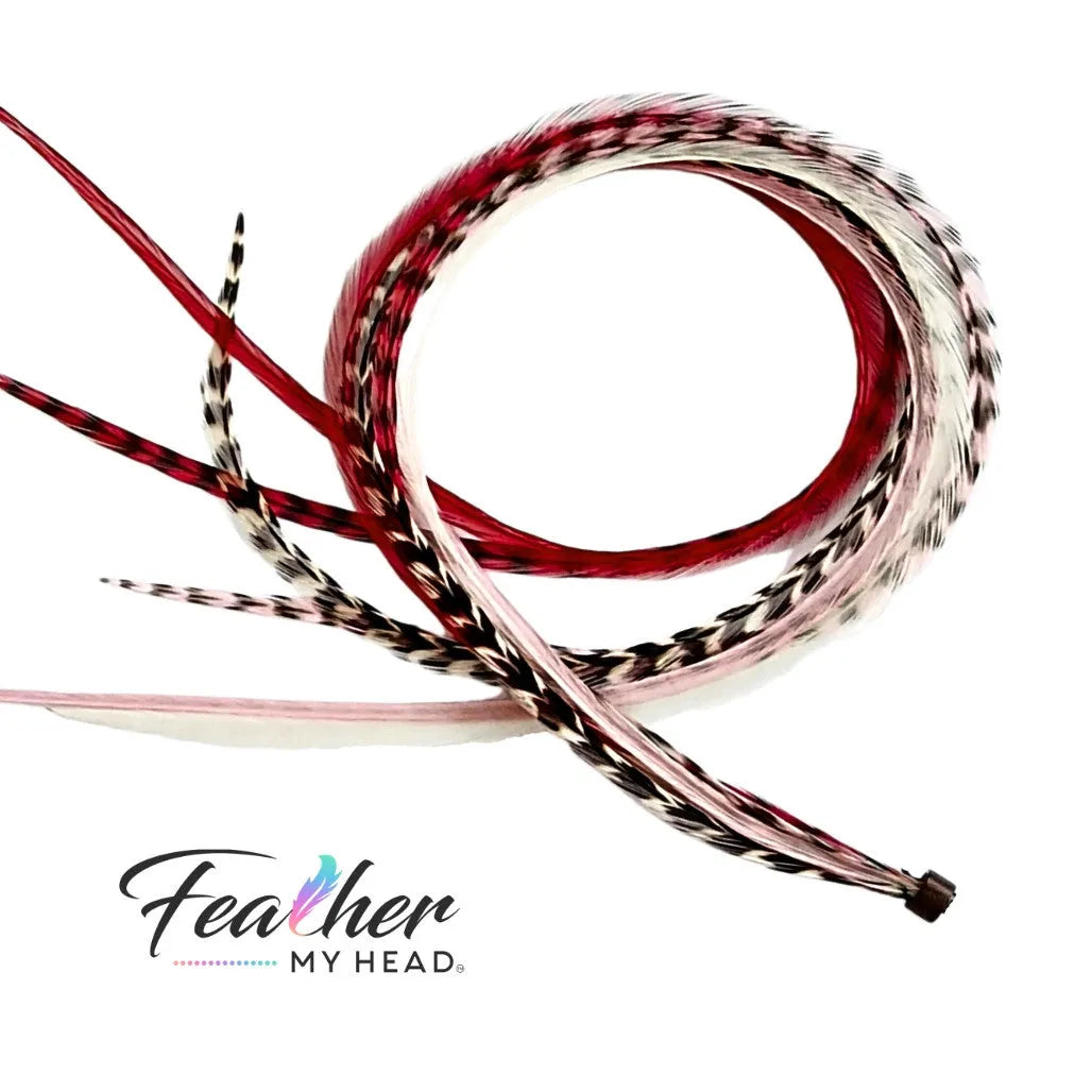 Playful and romantic, our Hugs & Kisses Hair Feathers blend passionate reds, soft pinks, and delicate whites for a flirty, charming look. Inspired by the warmth of love and the magic of Valentine’s Day