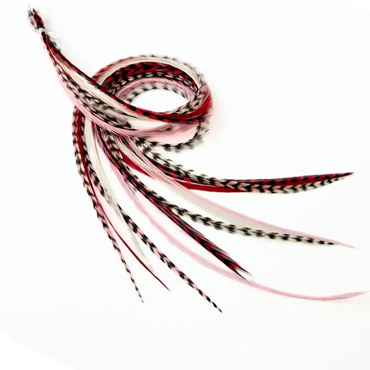 Playful and romantic, our Hugs & Kisses Hair Feathers blend passionate reds, soft pinks, and delicate whites for a flirty, charming look. Inspired by the warmth of love and the magic of Valentine’s Day