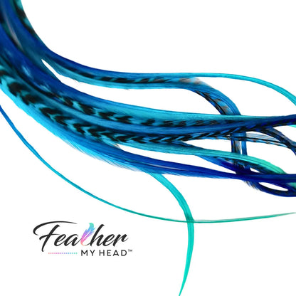 Get ready to ride the style wave with our 'Tidal Wave' hair feather package! Dive into a sea of blues and turquoise inspired by the mesmerizing ocean hues. Perfect for the free-spirited souls, this collection will have you making waves and turning heads wherever you go.
