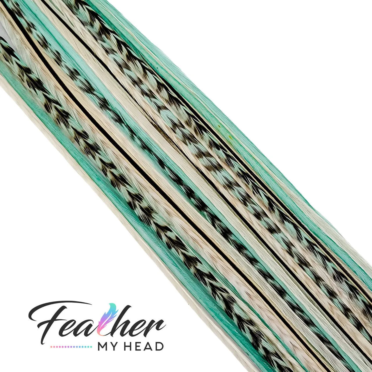 Hair Feather Extension Collection of hair feathers in soft natural earthy shades of green, brown and white-cream colors.

Select your length with hair feathers over 16 inches long. Optional feather kit makes installing your feathers at home a cinch with instructions and photos