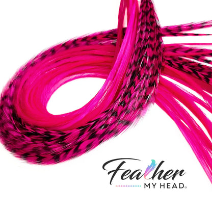 Inspired by the fiery hues of a desert sunset and the vibrant energy of blooming wildflowers, our Fuchsia Pink Hair Feathers exude confidence and passion. This electrifying shade evokes feelings of bold self-expression, blending the intensity of magenta with the softness of a pink glow. It's playful yet fierce, like a streak of summer lightning or the petals of a tropical orchid.
