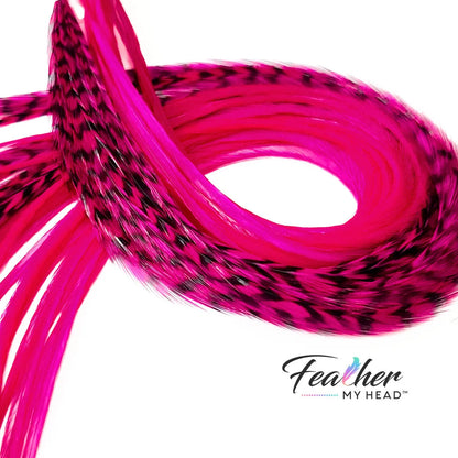 Inspired by the fiery hues of a desert sunset and the vibrant energy of blooming wildflowers, our Fuchsia Pink Hair Feathers exude confidence and passion. This electrifying shade evokes feelings of bold self-expression, blending the intensity of magenta with the softness of a pink glow. It's playful yet fierce, like a streak of summer lightning or the petals of a tropical orchid.