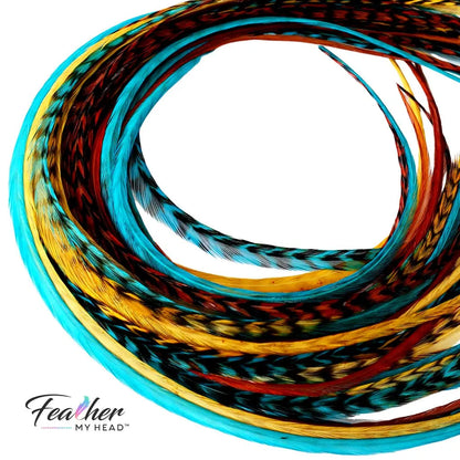 Hair Feathers Long Feather Kit: Blue, Brown, Gold Natural Feathers - Moonlight Path