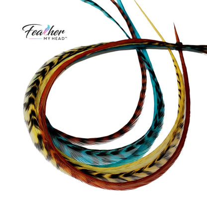 Hair Feathers Long Feather Kit: Blue, Brown, Gold Natural Feathers - Moonlight Path