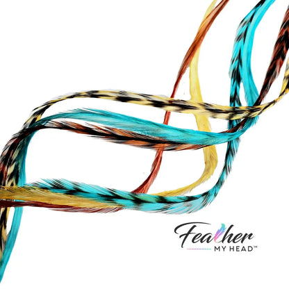 Hair Feathers Long Feather Kit: Blue, Brown, Gold Natural Feathers - Moonlight Path