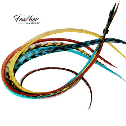 Hair Feathers Long Feather Kit: Blue, Brown, Gold Natural Feathers - Moonlight Path