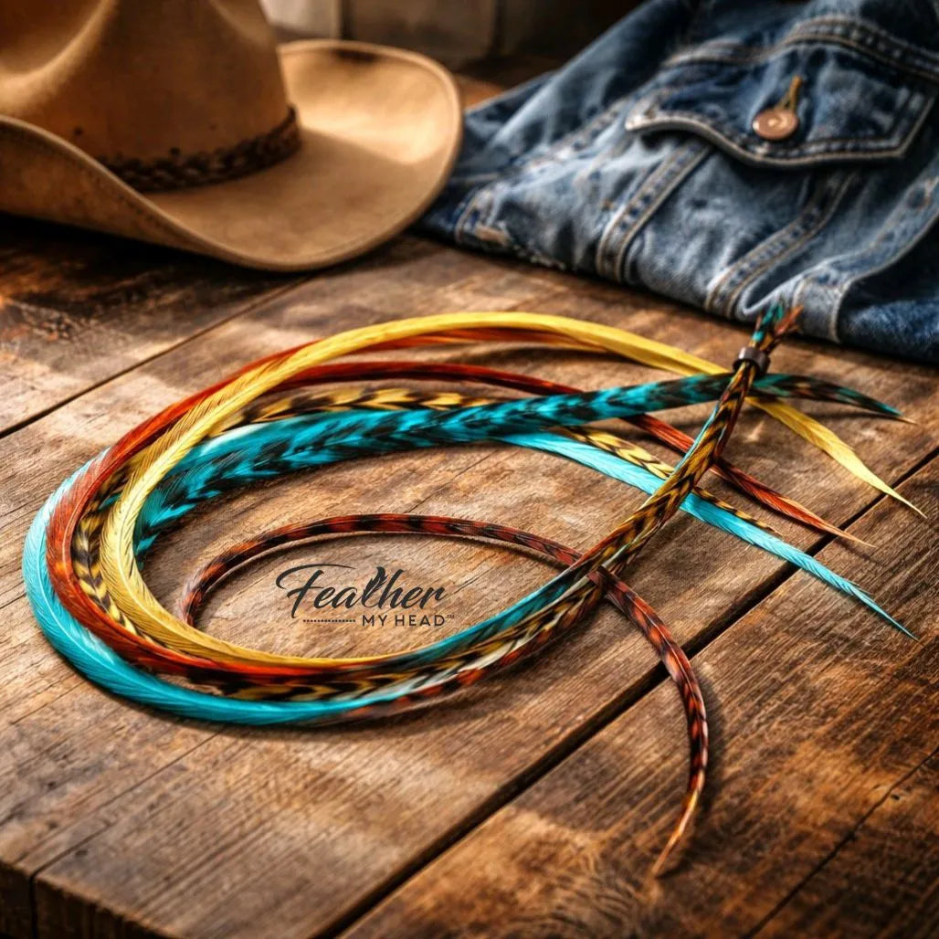 Hair Feathers Long Feather Kit: Blue, Brown, Gold Natural Feathers - Moonlight Path