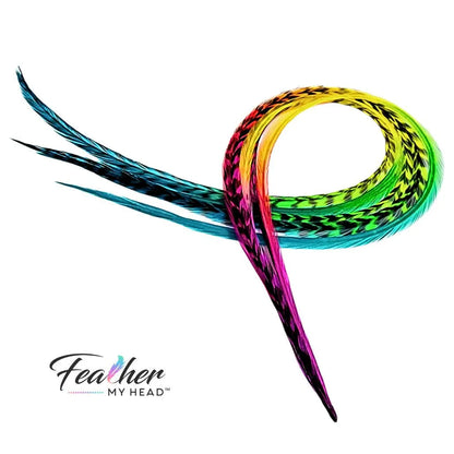 Hair Feathers Extension Kit With Very Long Multi Color Rainbow Feathers - Butterfly Kisses Set