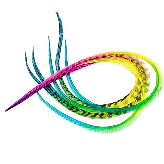 Hair Feathers Extension Kit With Very Long Multi Color Rainbow Feathers - Butterfly Kisses Set