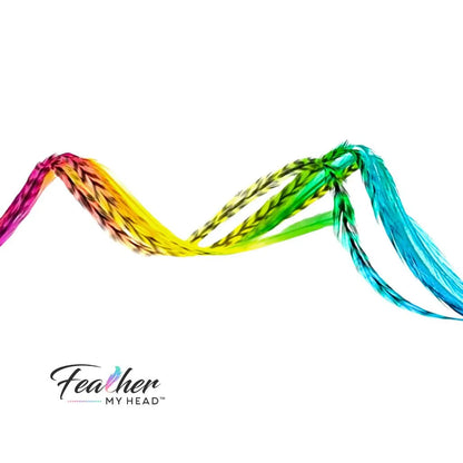 Hair Feathers Extension Kit With Very Long Multi Color Rainbow Feathers - Butterfly Kisses Set