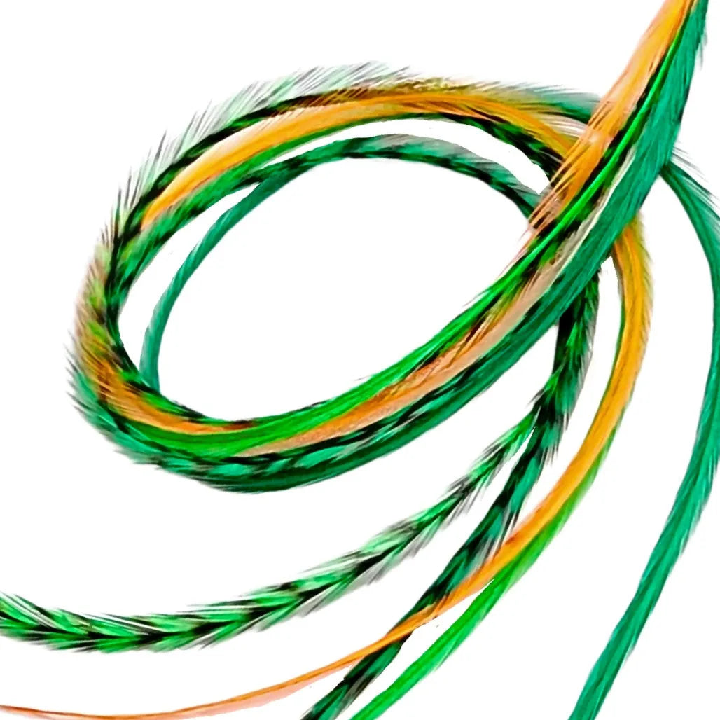 Green, white, and gold Lucky Charm Hair Feathers – feather hair extensions - long, flowing feather extensions perfect for St. Patrick’s Day, football game day, or adding a stylish touch to any hairstyle