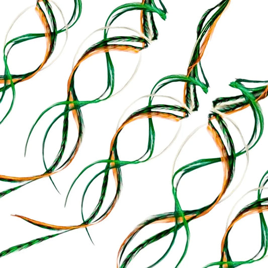 Green, white, and gold Lucky Charm Hair Feathers – feather hair extensions - long, flowing feather extensions perfect for St. Patrick’s Day, football game day, or adding a stylish touch to any hairstyle