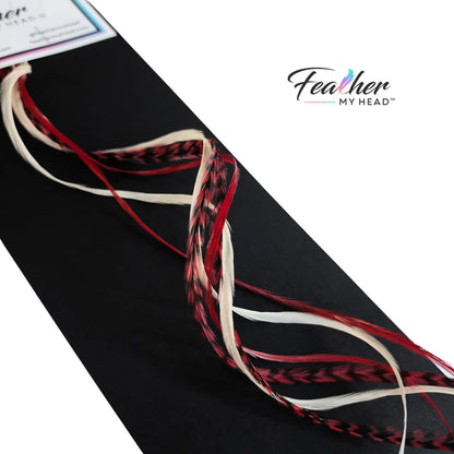 Unleash the magic of the season with our Naughty or Nice hair feather Collection! Dive into a world where crimson red and snow-white feathers come together. Dare to be a little naughty, embrace the nice – let the feathers tell your festive story.