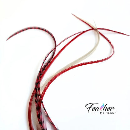 Unleash the magic of the season with our Naughty or Nice hair feather Collection! Dive into a world where crimson red and snow-white feathers come together. Dare to be a little naughty, embrace the nice – let the feathers tell your festive story.