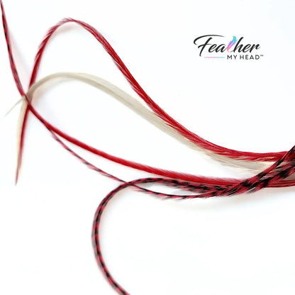 Unleash the magic of the season with our Naughty or Nice hair feather Collection! Dive into a world where crimson red and snow-white feathers come together. Dare to be a little naughty, embrace the nice – let the feathers tell your festive story.