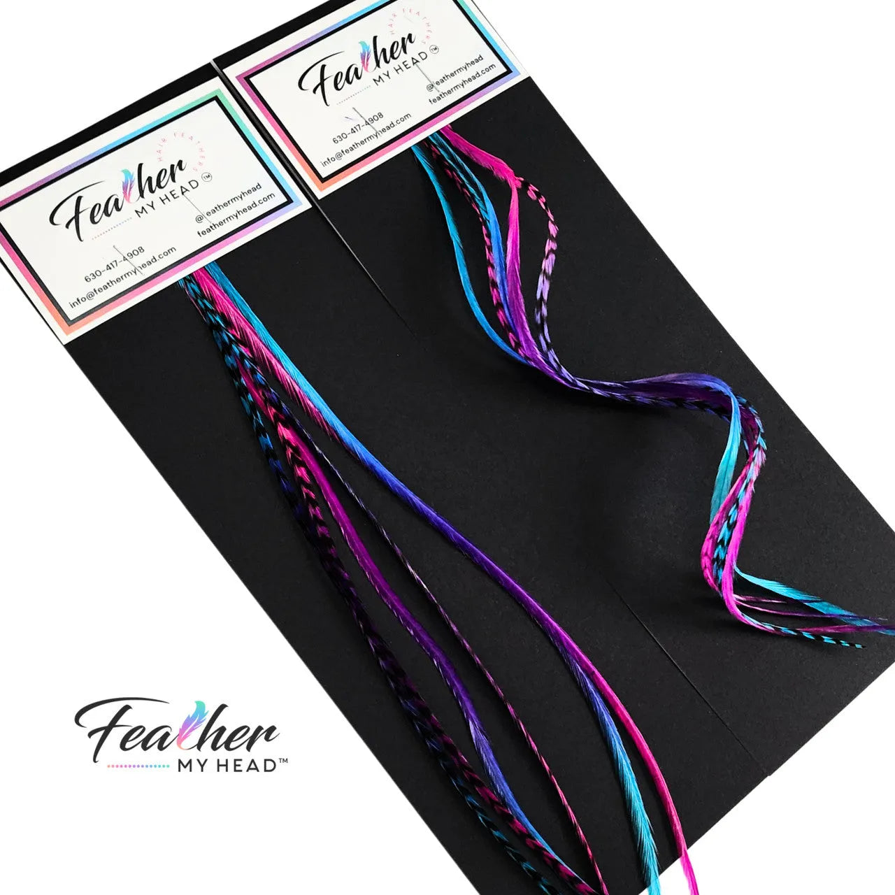 Let your hair catch the spirit of summers carefree days and warm summer nights with our hand-dyed hair feathers.

Each feather extension is unique blending shades of pink, purple, blue, and turquoise for mesmerizing rainbow tie-dye effect