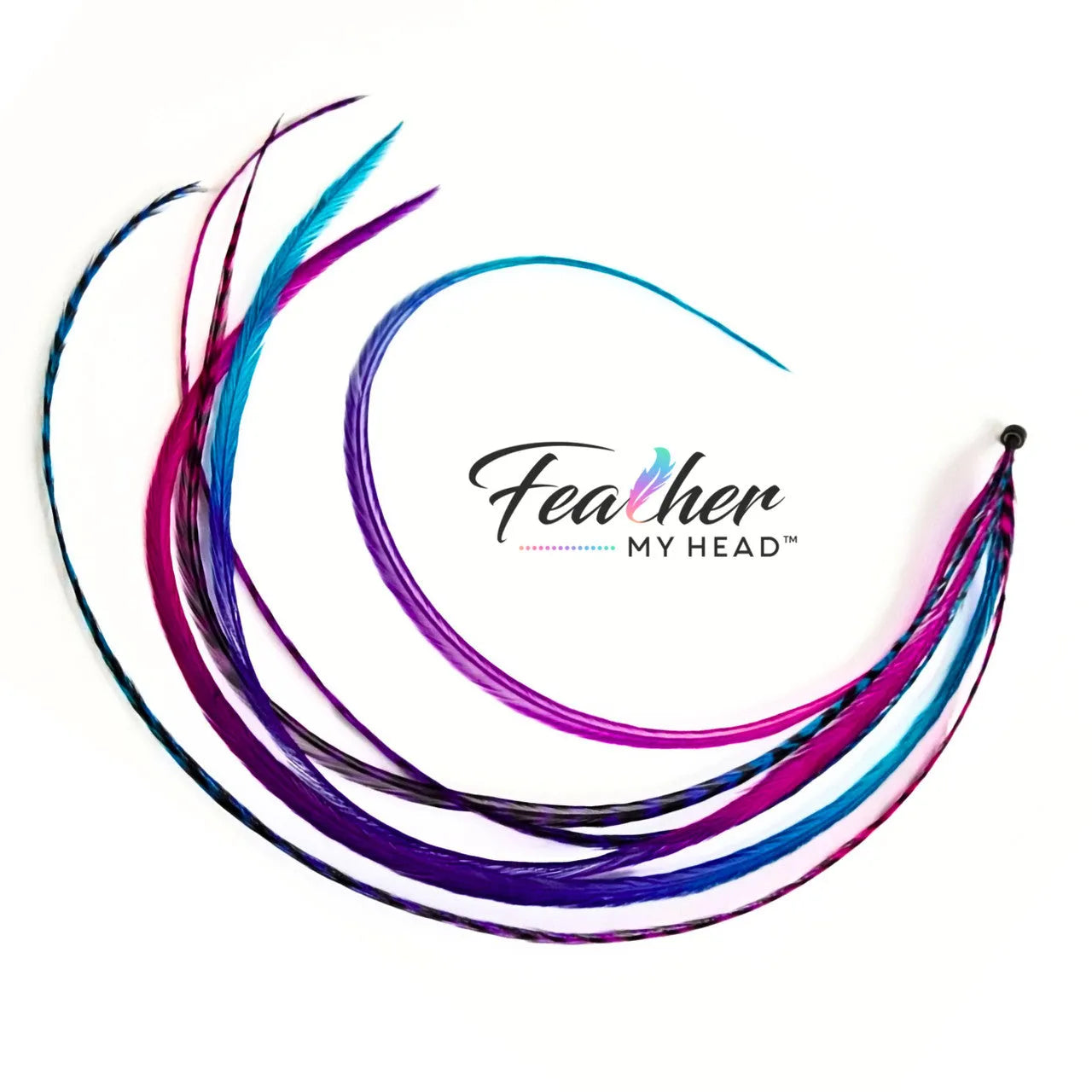 Let your hair catch the spirit of summers carefree days and warm summer nights with our hand-dyed hair feathers.

Each feather extension is unique blending shades of pink, purple, blue, and turquoise for mesmerizing rainbow tie-dye effect
