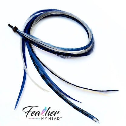 Check out our "Let It Snow Blue and White" hair feathers from the Christmas Collection! They're the perfect way to add a festive touch to your holiday look. Whether you're going for a winter wonderland vibe or just want to add a cool accent to your style, these blue and white feathers are the ideal way to let it snow! 