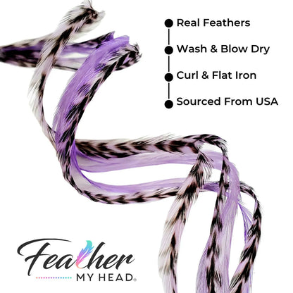 Add a delightful pop of pastel to your hair with our Lilac Purple Hair Feathers!
These soft pastel purple feather extensions embody the enchanting essence of a fairytale princess.