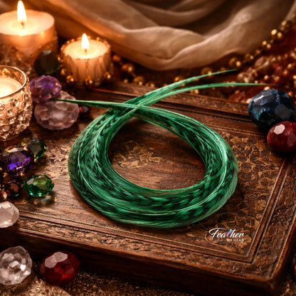 Feather kit Emerald Green Hair Extension Set with Very Long Real Rooster Feathers