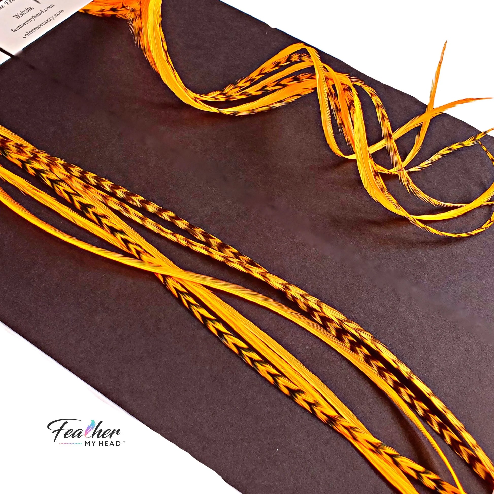 Neon orange hair feather extensions 6-piece set, hand-dyed in USA, extra-long