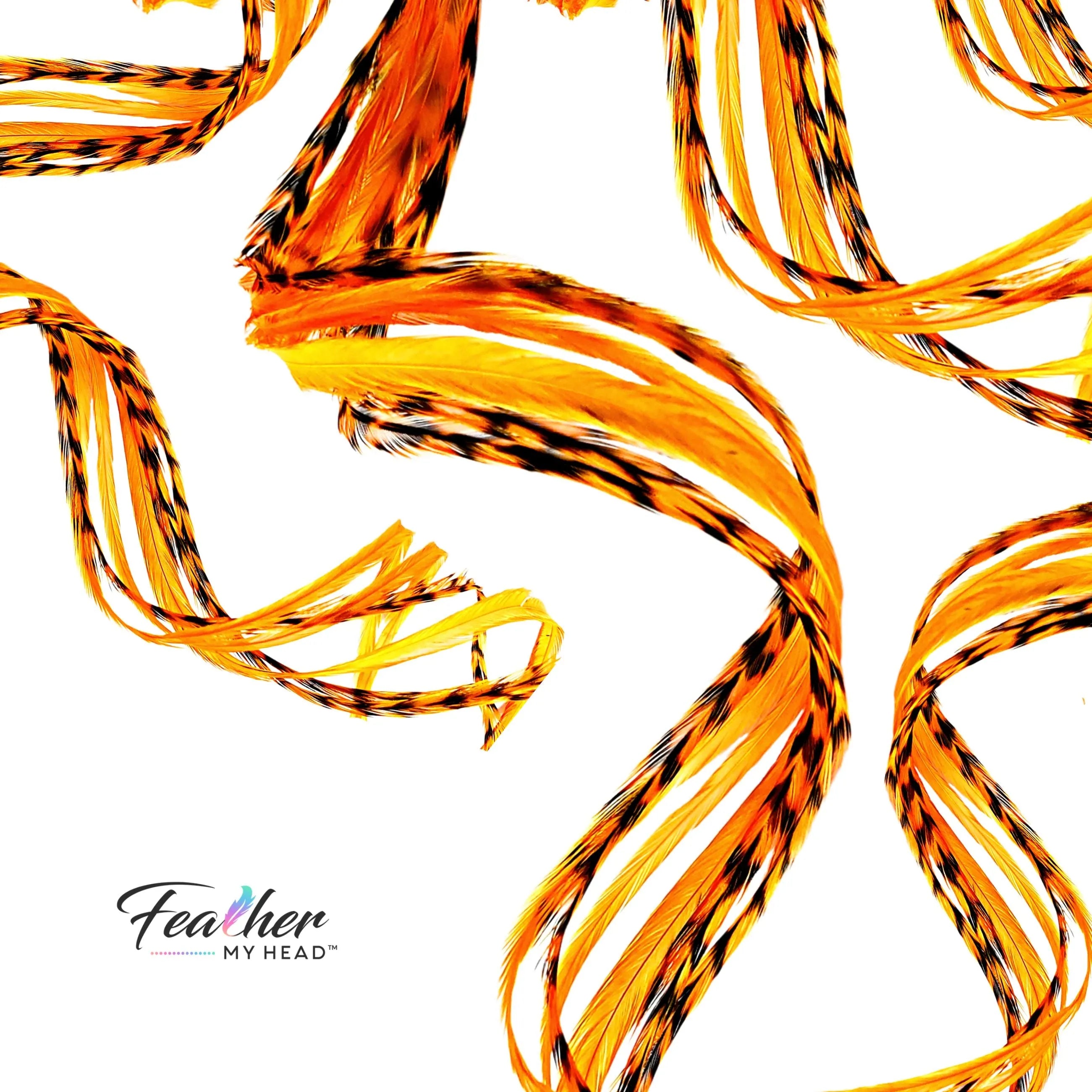 Neon orange glow hair feather extension for festival hair, hand-dyed premium feather