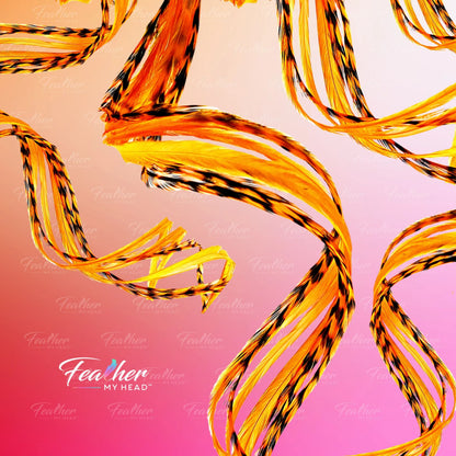 Neon orange glow hair feather extension for festival hair, hand-dyed premium feather