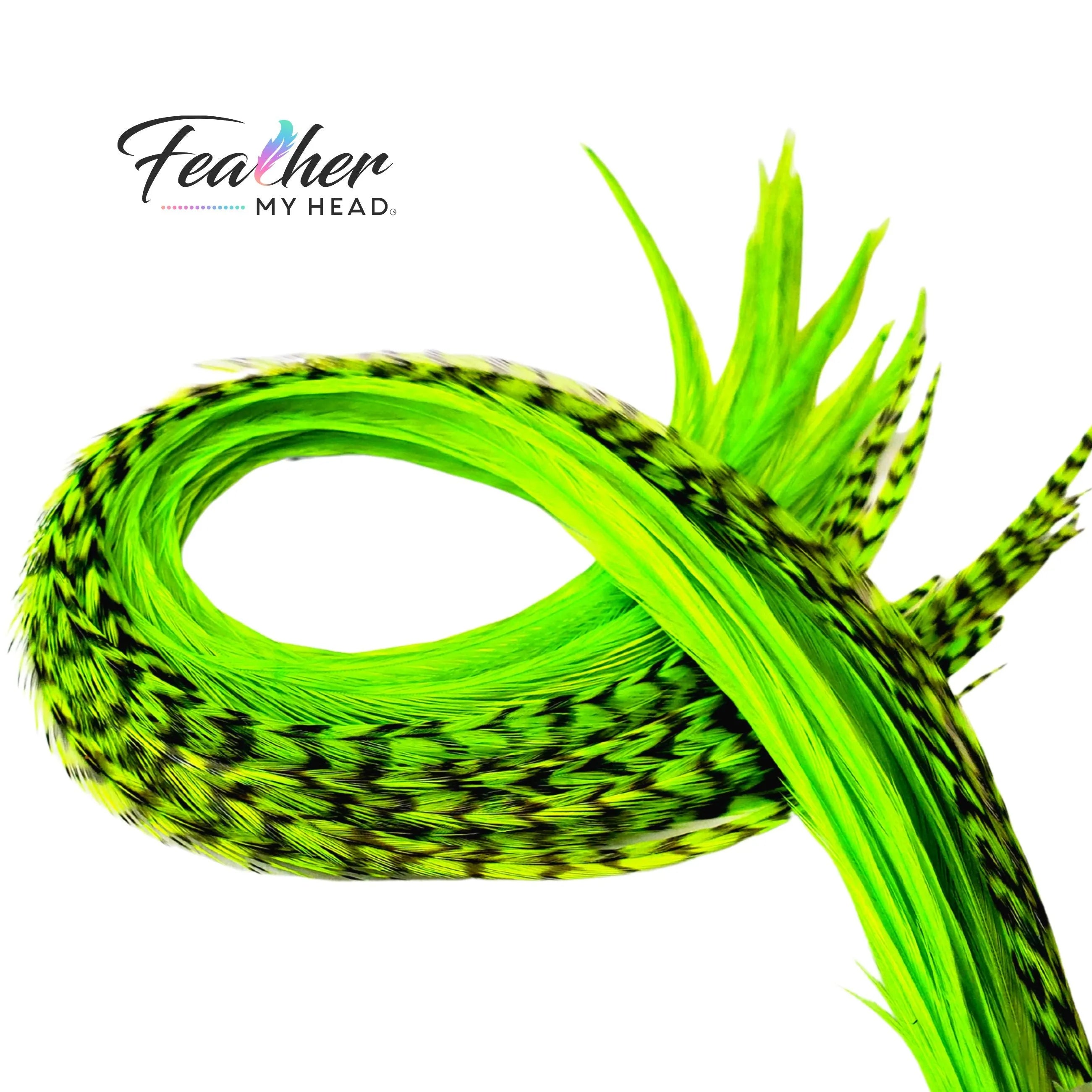 Neon Green Glow Hair Feather - UV Reactive