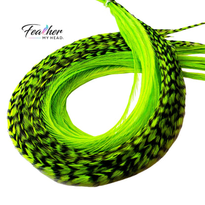 Neon Green Glow Hair Feather - UV Reactive
