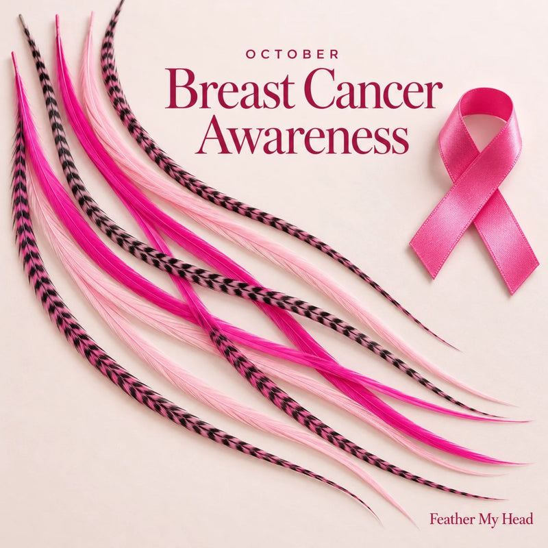 Pink rooster feather hair extensions for breast cancer awareness