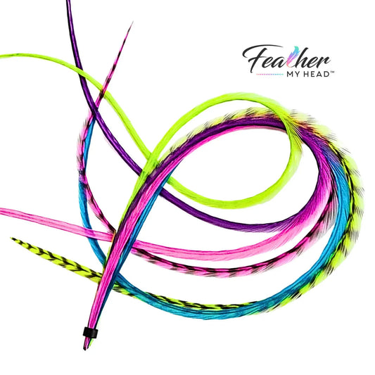 Glow Sticks UV Reactive Hair Feathers - Pink Blue Green Purple - EDM and Rock Festival Style