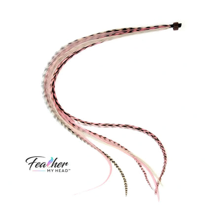 Our Strawberry Champagne Hair Feathers feature soft pink and creamy white hues, inspired by the sweetness of fresh strawberries and the elegance of champagne. These long, flowing feathers add a dreamy, romantic touch with a hint of playful charm.