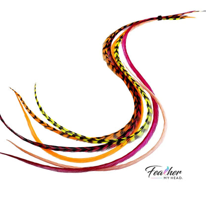Tequila Sunrise Mix – Pink, Orange & Yellow Hair Feather Extensions