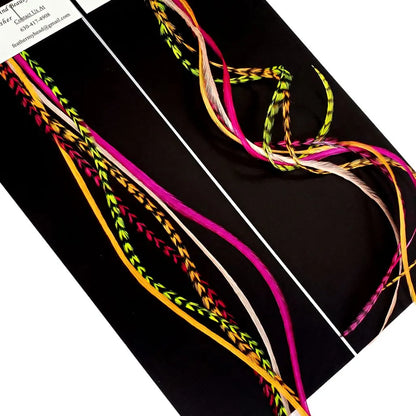 Tequila Sunrise Mix – Pink, Orange & Yellow Hair Feather Extensions