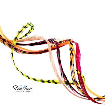 Tequila Sunrise Mix – Pink, Orange & Yellow Hair Feather Extensions