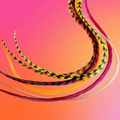 Tequila Sunrise Mix – Pink, Orange & Yellow Hair Feather Extensions