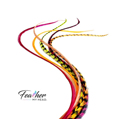 Tequila Sunrise Mix – Pink, Orange & Yellow Hair Feather Extensions