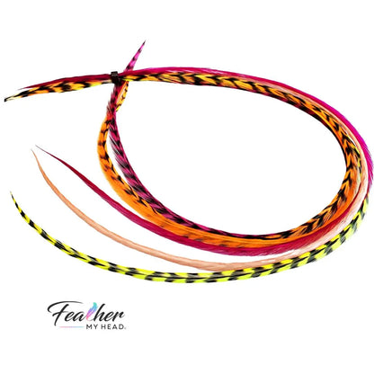Tequila Sunrise Mix – Pink, Orange & Yellow Hair Feather Extensions