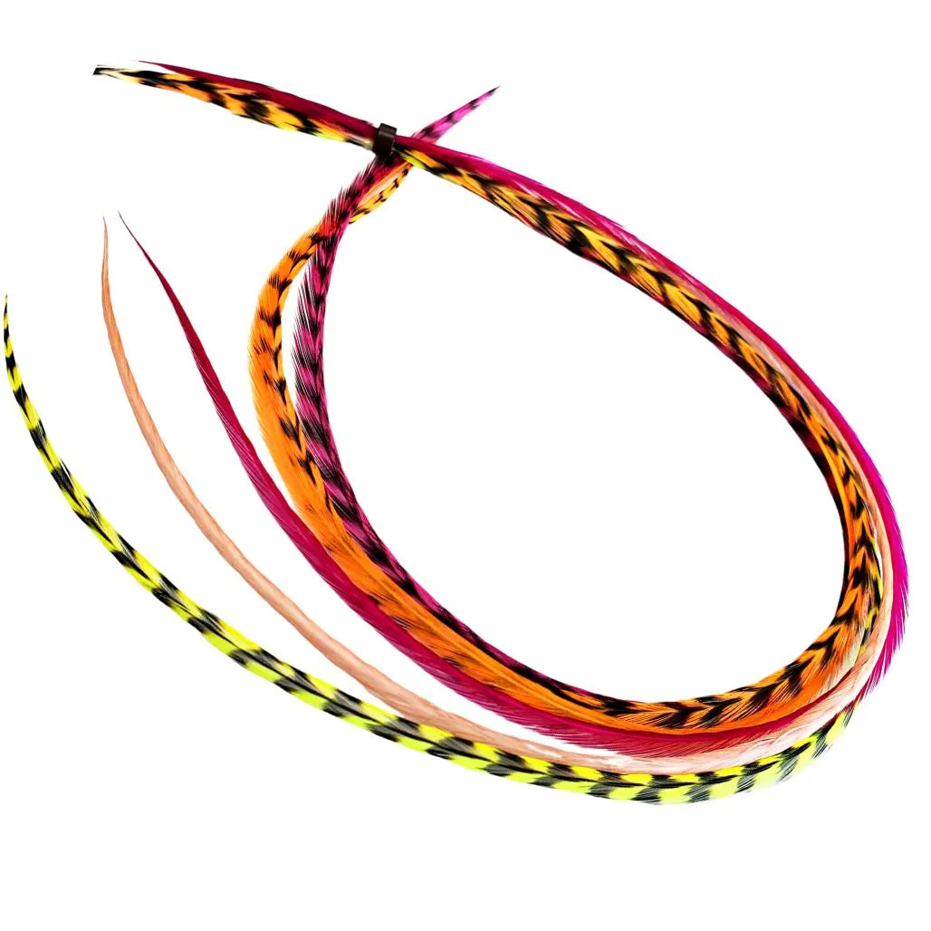Tequila Sunrise Mix – Pink, Orange & Yellow Hair Feather Extensions