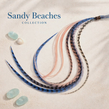 ombre feather hair extensions blue coral coastal mix long feathers moving naturally