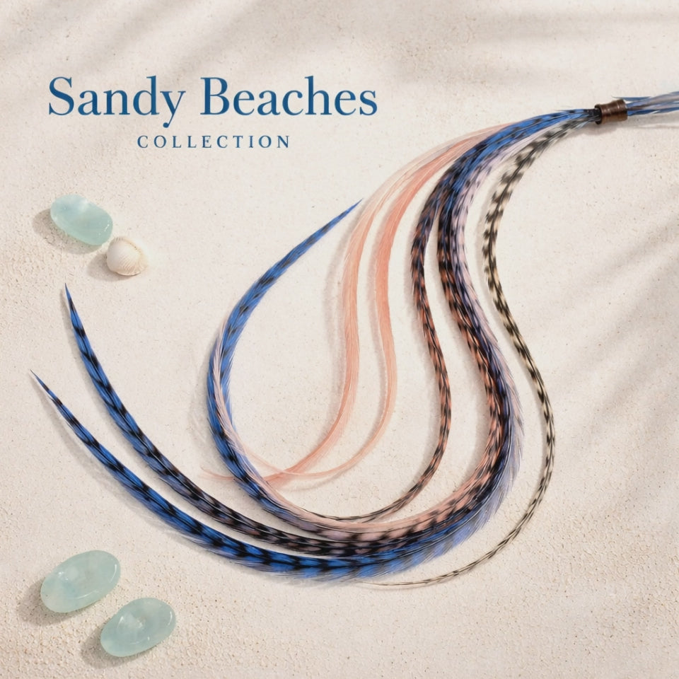 ombre feather hair extensions blue coral coastal mix long feathers moving naturally