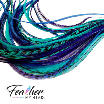 Feather My Head Hair Feathers in colors of purple and Aqua