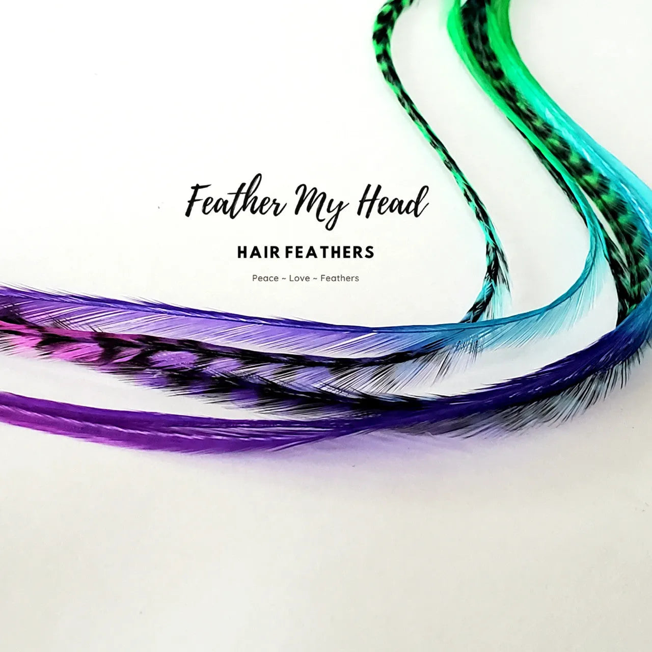 Rainbow hair feather kit., Hand dyed feathers in blue turquoise purple and green