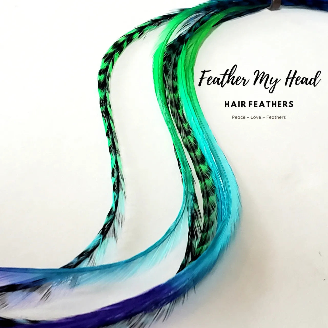 Rainbow hair feather kit., Hand dyed feathers in blue turquoise purple and green