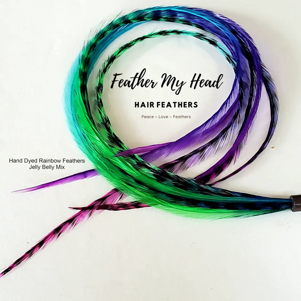 Rainbow hair feather kit., Hand dyed feathers in blue turquoise purple and green