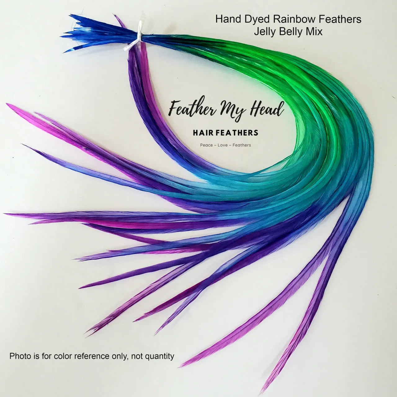 Rainbow hair feather kit., Hand dyed feathers in blue turquoise purple and green