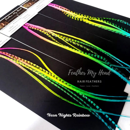 Rainbow Hair Feathers Neon Nights by Feather My Head. Hand dyed feathers in neon colors of pink orange green blue